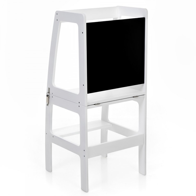 Kitchen Helper Tower - Table And Chair With Blackboard - All-In-One (White)
